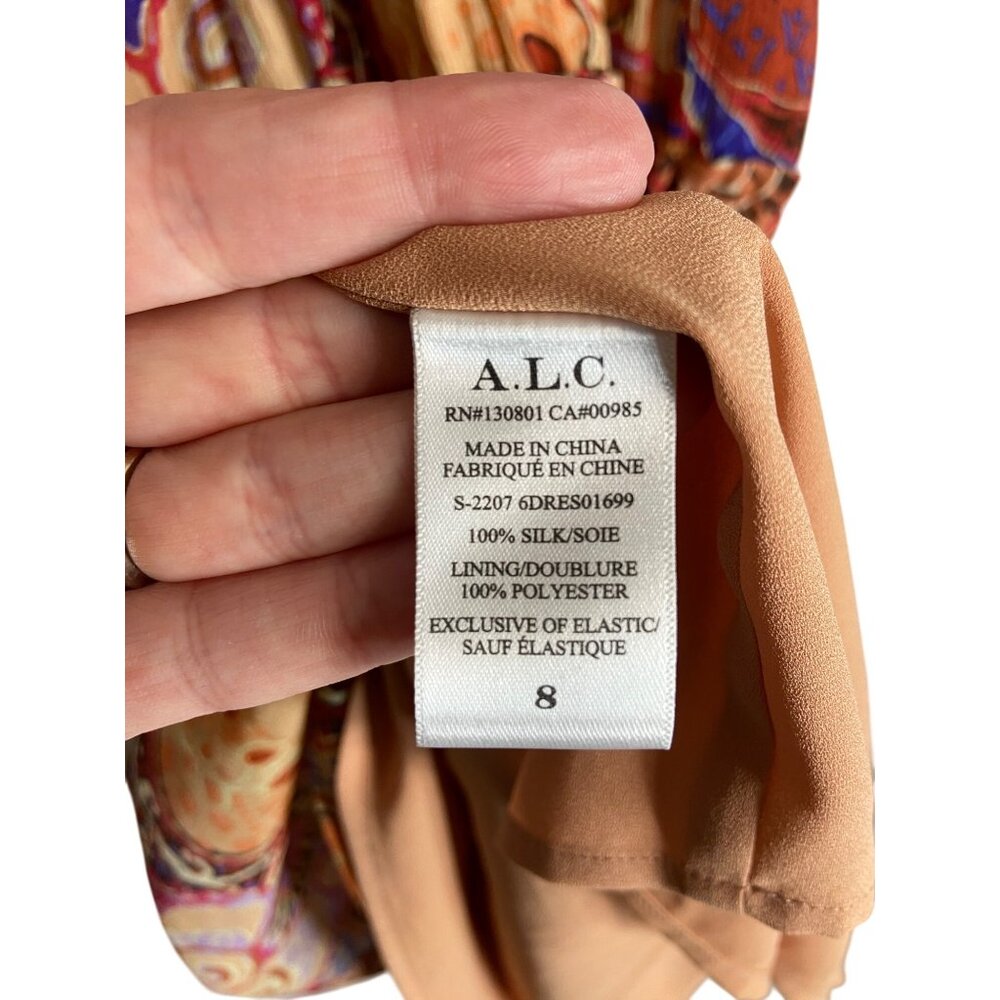 A.L.C. Cory 100% Silk Terracotta Paisley Print Blouson Mini Dress 8 - Picture 5 of 9